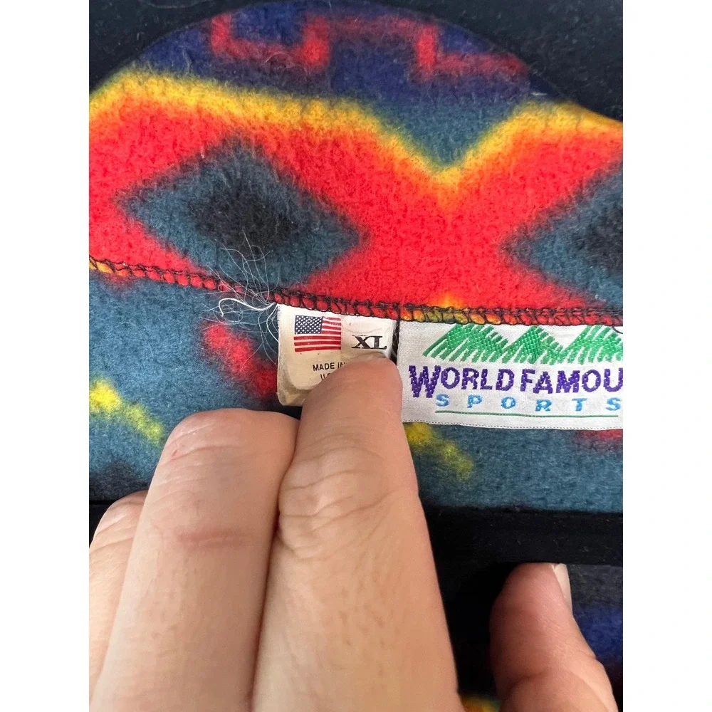 World Famous Sports Fleece Jacket Southwest Geometric Print Made in USA XL
